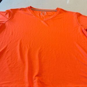 Fourcast women’s V-neck size L fluorescent orange T-shirt.  See measurements.